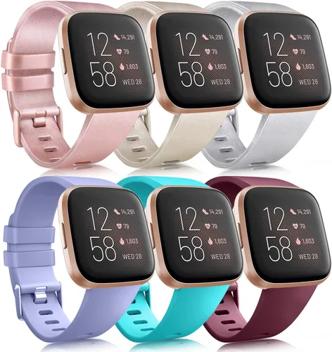 Vista 16 de Paquete de 6 correas deportivas compatibles con Fitbit Versa 2 / Fitbit Versa / Versa Lite / Versa SE, correas de repuesto clásicas de silicona Oro