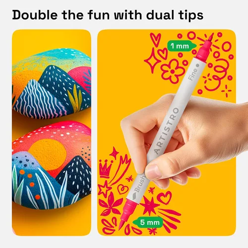 Vista 2 de ARTISTRO 24 Acrylic Dual-Tip Glass Marker Pens for Wine Glasses Pinceles y puntas finas, bolígrafos de pintura vibrantes para dijes de fiesta