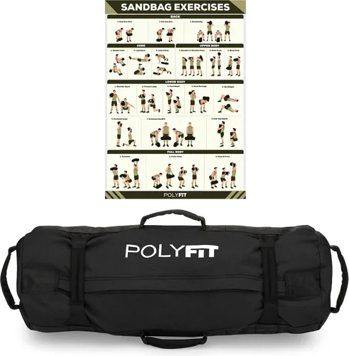 Vista 13 de Polyfit Classic Sandbag - Bolsa de arena de entrenamiento con 8 asas de Para entrenamiento y entrenamiento con pesas, 3 tamaños con bolsas de Negro