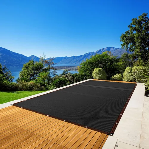 Vista 6 de Riakrum Cubierta de red de hojas de piscina de 20 x 40 pies, rectangular, color negro, cubierta de malla para estanque para piscinas enterradas que