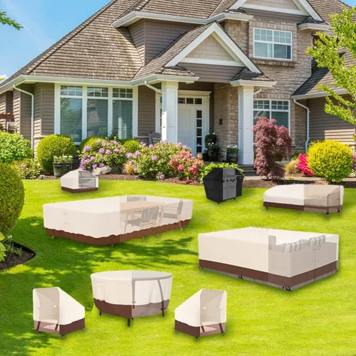 Vista 6 de Tuyeho Funda para muebles de patio, 48 x 28 x 13 pulgadas, tela Oxford duradera y resistente, para exteriores, rectangular, impermeable y resistente