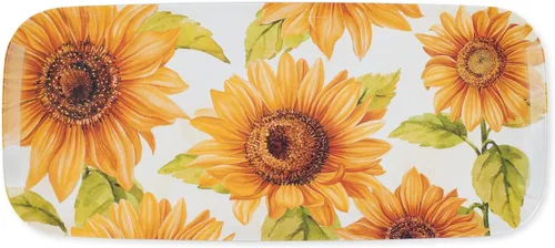Vista 5 de UP ware - Bandeja de servir de melamina floral azul y blanca, bandeja rectangular de 15 x 6.5 pulgadas, bandeja de alimentos sin BPA
