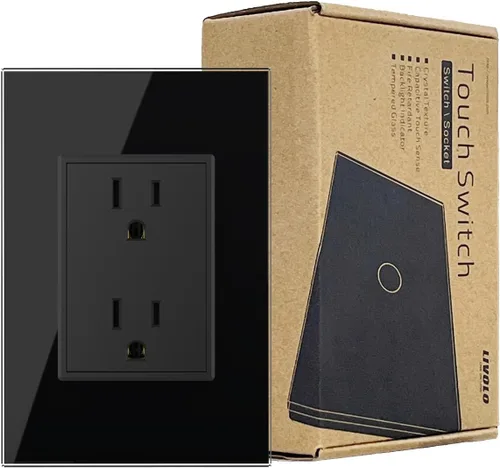 Vista 9 de LIVOLO Enchufes eléctricos verticales estándar de Estados Unidos con panel de vidrio templado (15A), CA 110 ~ 220 V, no salida GFCI Blanco