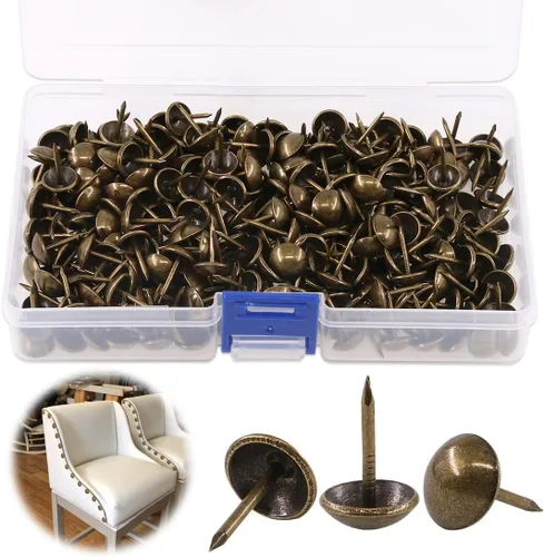 Keadic 300 tachuelas de tapicería antiguas de 7/16 pulgadas, pasadores de bronce para muebles, pasadores de presión para pulgar, tachuelas de cabeza