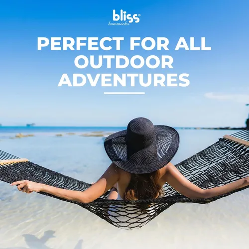 Vista 3 de Bliss Hammocks BH-410BK Hamaca clásica de cuerda con barra esparcidora Cuerda de algodón tejida con barra esparcidora de madera, capacidad de 450