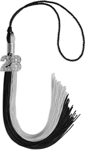 Vista 62 de Endea Graduation Borla de doble color con dije de plata brillante (negro/oro antiguo, 2025)