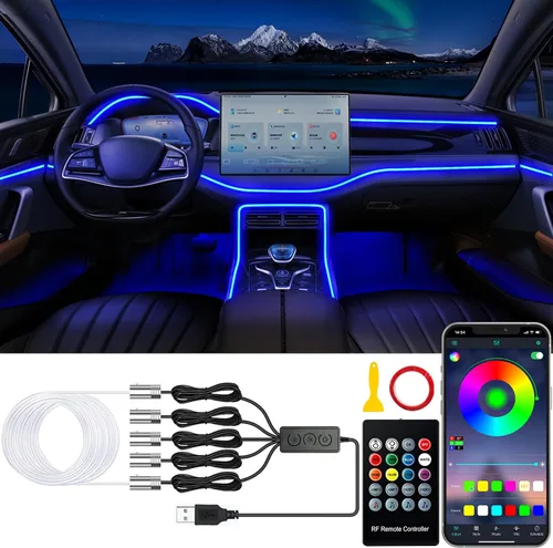 Jushope - Luces LED para automóvil, luces interiores con control inalámbrico por aplicación/control remoto RF/botón, kit de iluminación ambiental