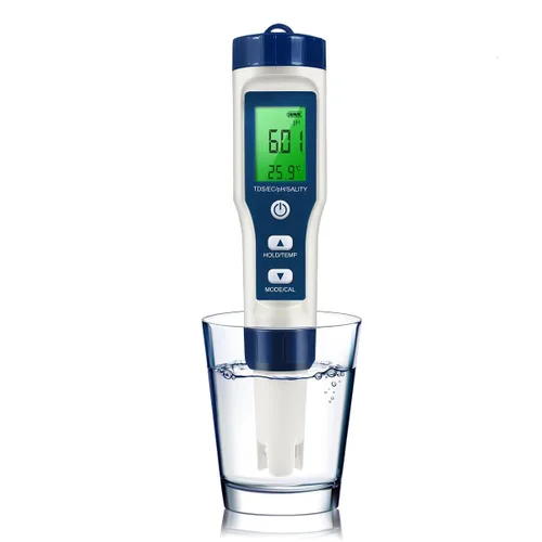 Medidor TDS 5 en 1, medidor de pH digital de alta precisión 0.01 para agua, probador de PH/TDS/EC/sal/temperatura, medidor PPM para agua potable