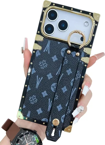 Vista 22 de Funda rectangular de cuero compatible con 11 con correa para pulsera, funda de diseño de lujo para mujeres y niñas, funda protectora con soporte