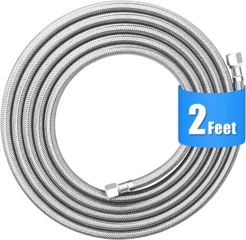 Línea de agua para refrigerador - Manguera de agua para máquina de hielo trenzada de acero inoxidable premium de 2 pies, línea de agua para