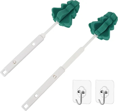 Cepillos suaves para botellas de esponja 2 piezas con 2 ganchos sin rastro | Juego de cepillos de limpieza con asas ajustables para copas de vino y