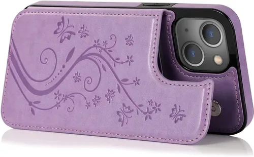 Vista 6 de Funda compatible con iPhone 15 Plus de 6.7 pulgadas con protector de pantalla de vidrio templado y tarjetero con soporte para tarjetero, funda