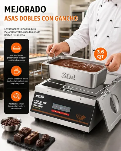 Vista 3 de WantJoin El chocolate que modera la capacidad 18Lbs del tamaño 1/3 de la Compartimentos dobles de acero inoxidable de grado alimenticio, 1200 W